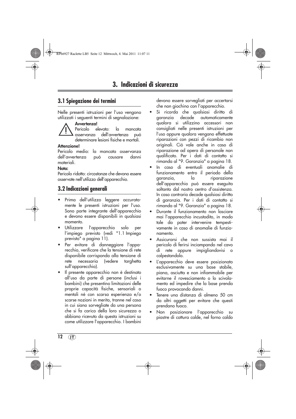 Indicazioni di sicurezza, 1 spiegazione dei termini, 2 indicazioni generali | Silvercrest SRG1200A1 User Manual | Page 14 / 46