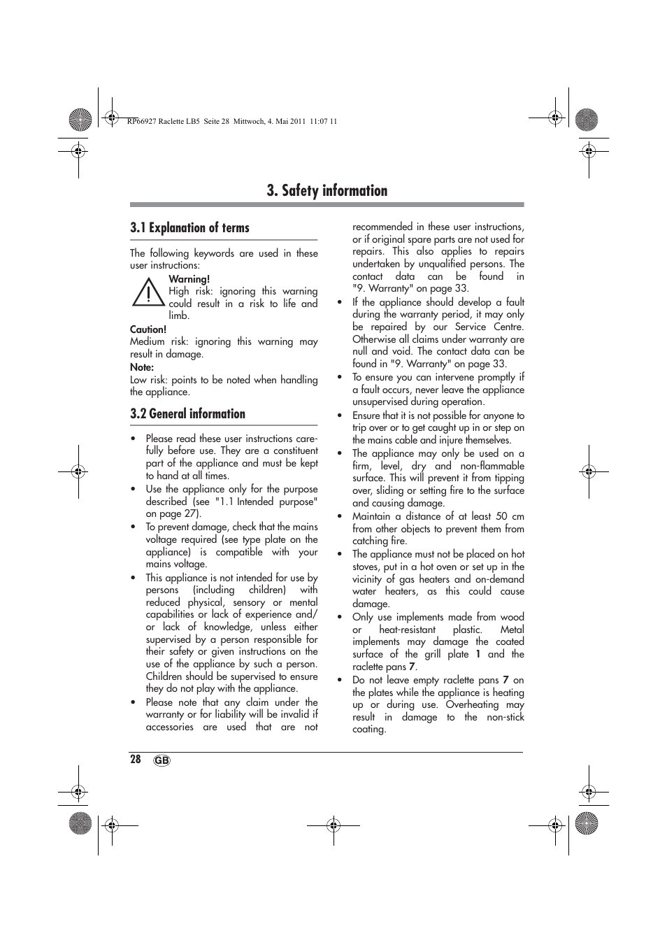 Safety information, 1 explanation of terms, 2 general information | Silvercrest SRG1200A1 User Manual | Page 30 / 46