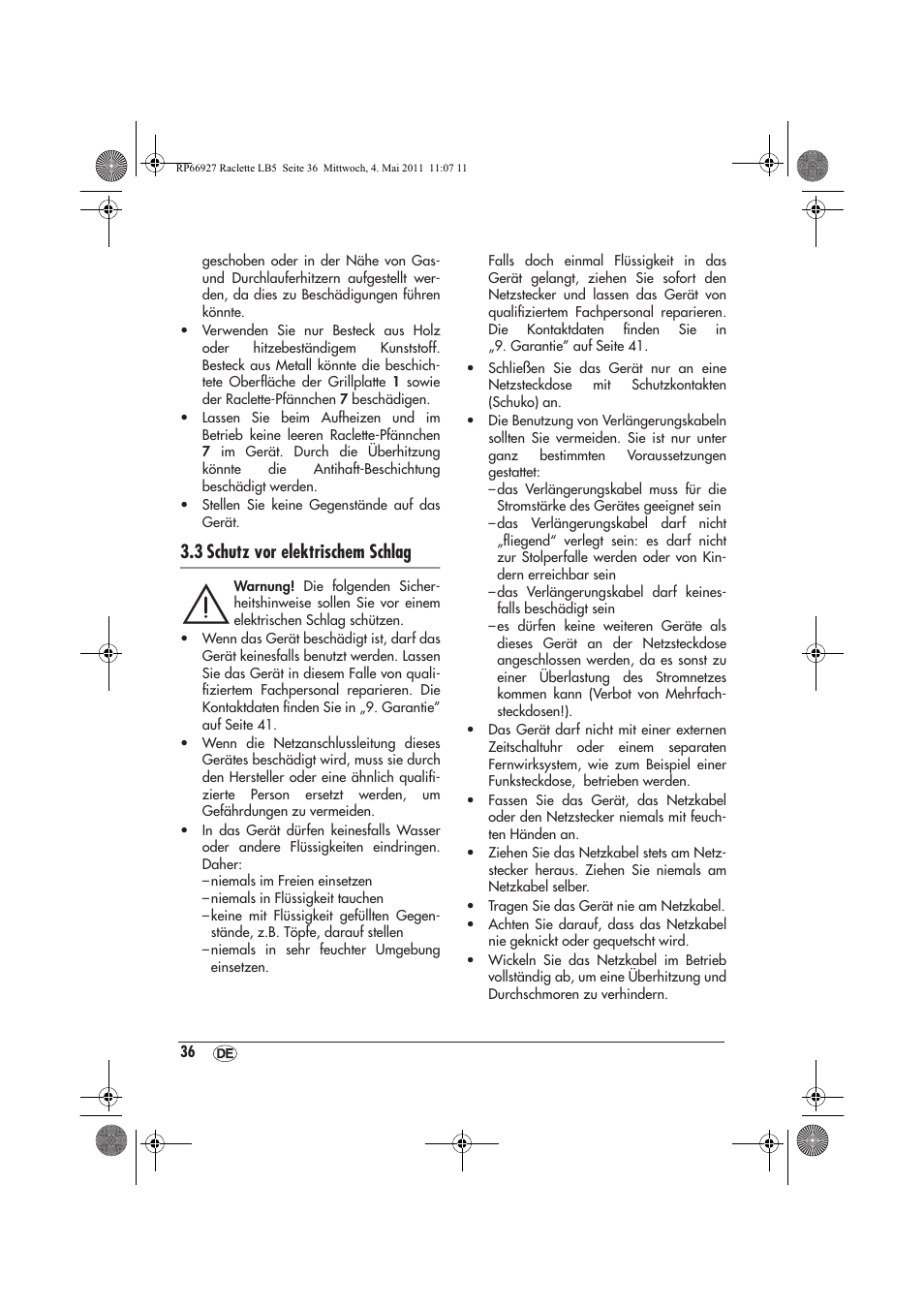 3 schutz vor elektrischem schlag | Silvercrest SRG1200A1 User Manual | Page 38 / 46