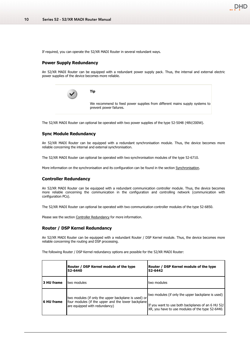 Redundancy options, 2 redundancy options | DHD Power Cruiser MADI 52/XR User Manual | Page 13 / 60