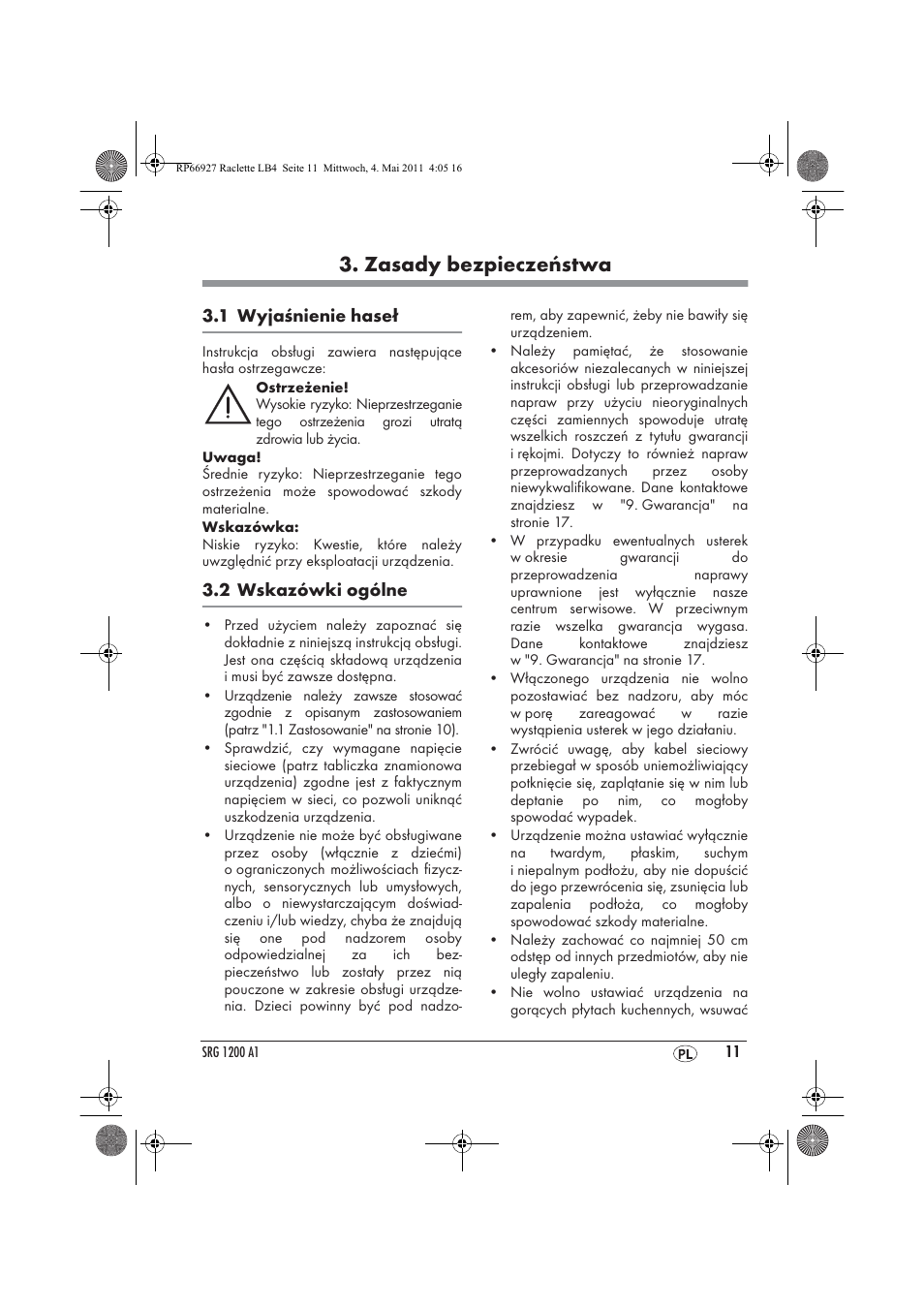 Zasady bezpieczeństwa | Silvercrest SRG1200A1 User Manual | Page 13 / 70