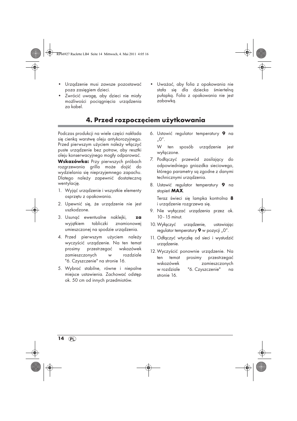 Przed rozpoczęciem użytkowania | Silvercrest SRG1200A1 User Manual | Page 16 / 70
