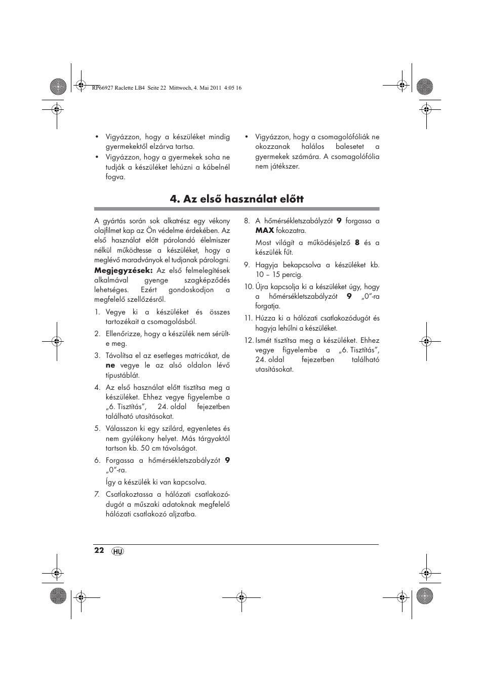 Az első használat előtt | Silvercrest SRG1200A1 User Manual | Page 24 / 70