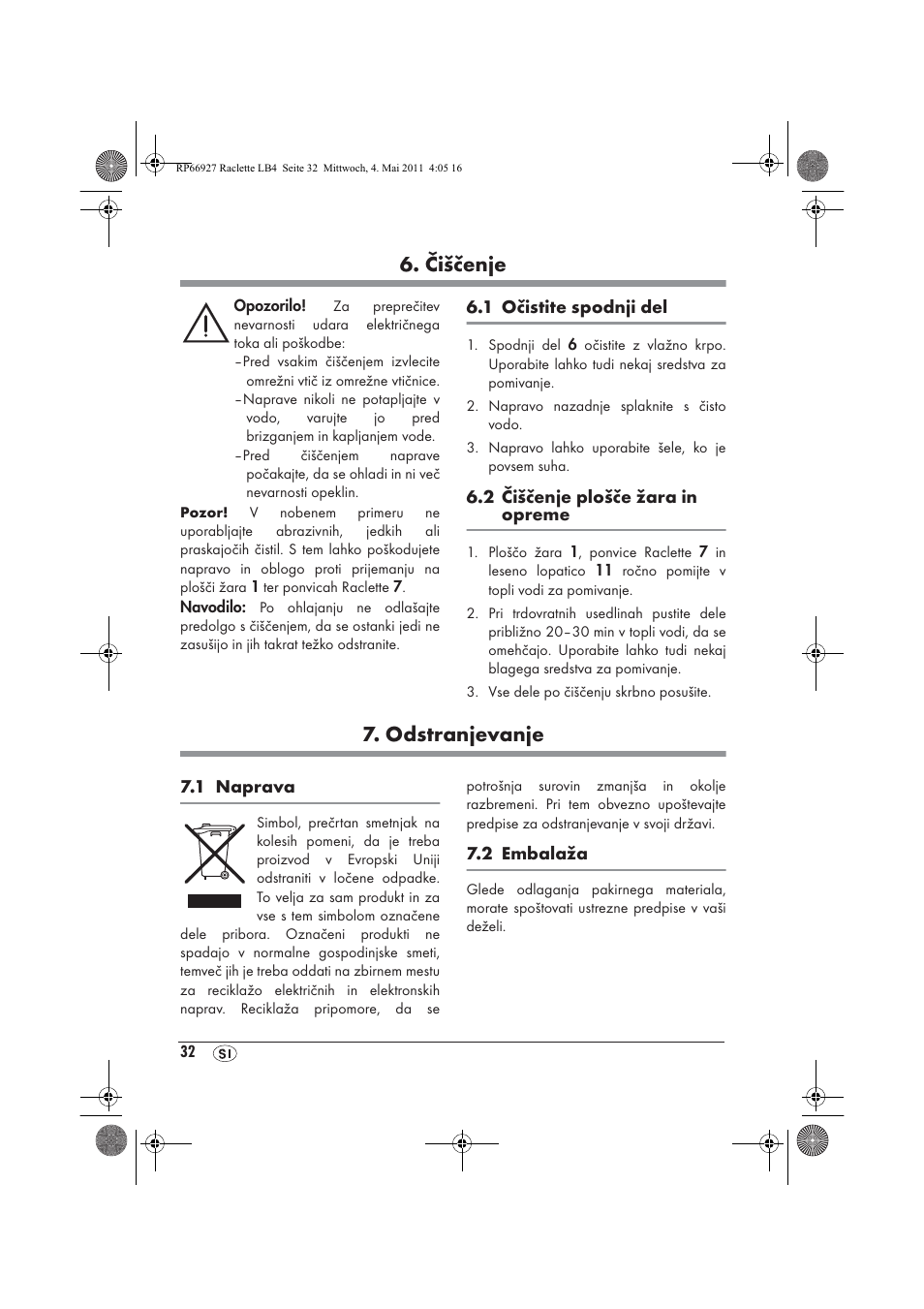 Čiščenje, Odstranjevanje | Silvercrest SRG1200A1 User Manual | Page 34 / 70