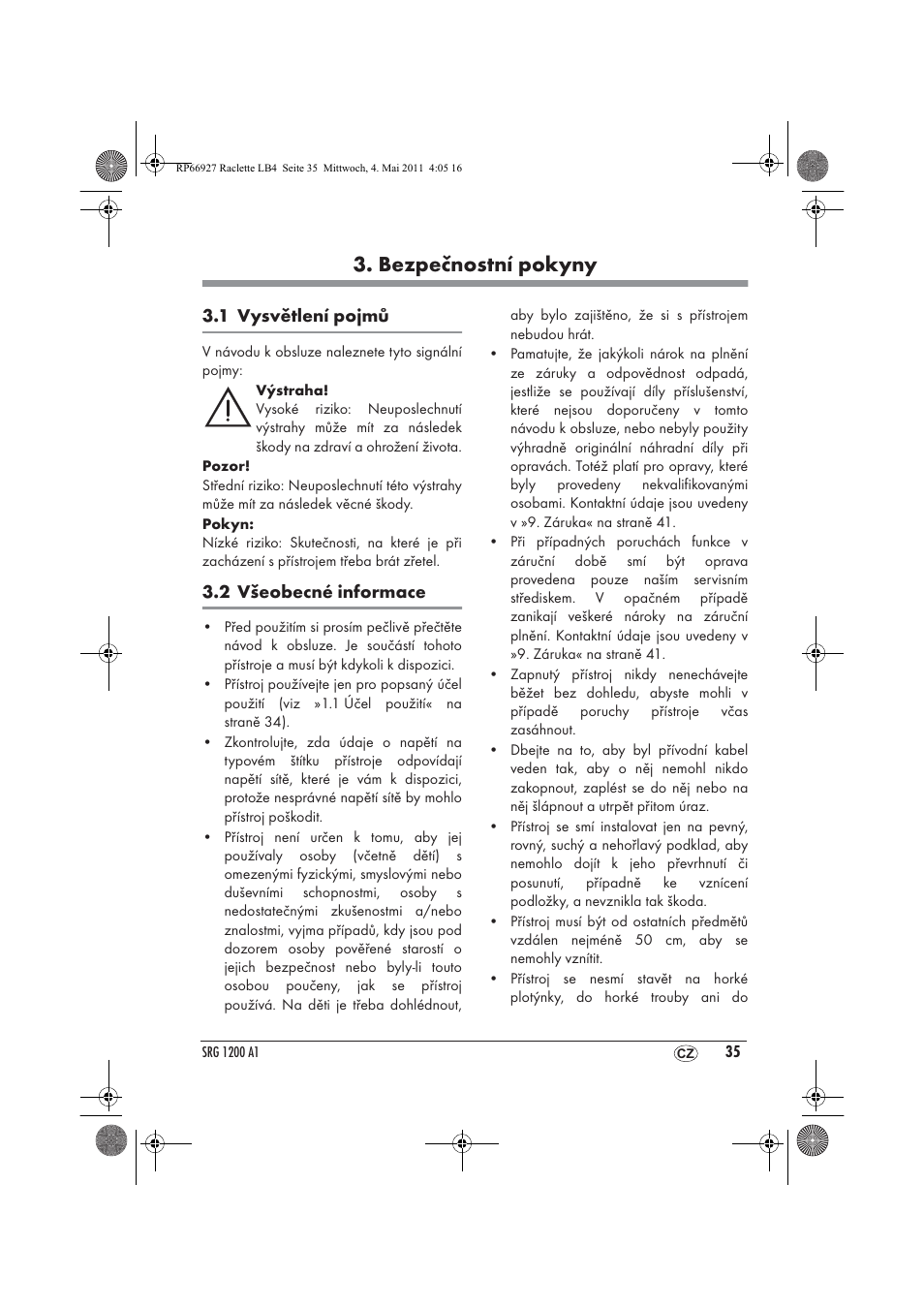 Bezpečnostní pokyny | Silvercrest SRG1200A1 User Manual | Page 37 / 70