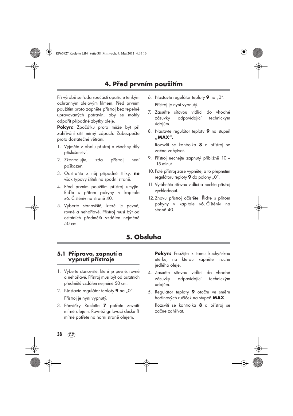 Před prvním použitím, Obsluha | Silvercrest SRG1200A1 User Manual | Page 40 / 70