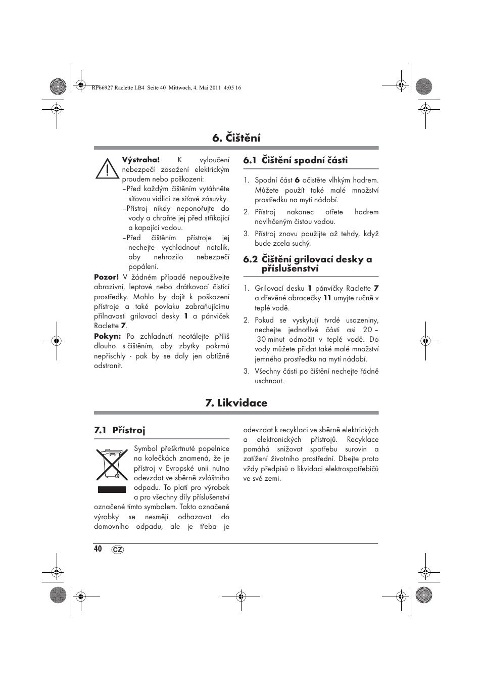 Čištění, Likvidace | Silvercrest SRG1200A1 User Manual | Page 42 / 70