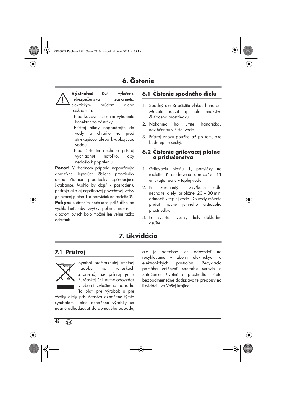 Čistenie, Likvidácia | Silvercrest SRG1200A1 User Manual | Page 50 / 70