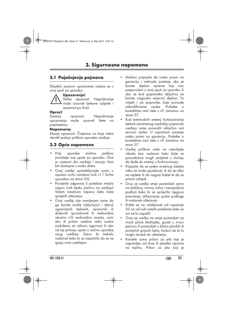 Sigurnosne napomene | Silvercrest SRG1200A1 User Manual | Page 53 / 70