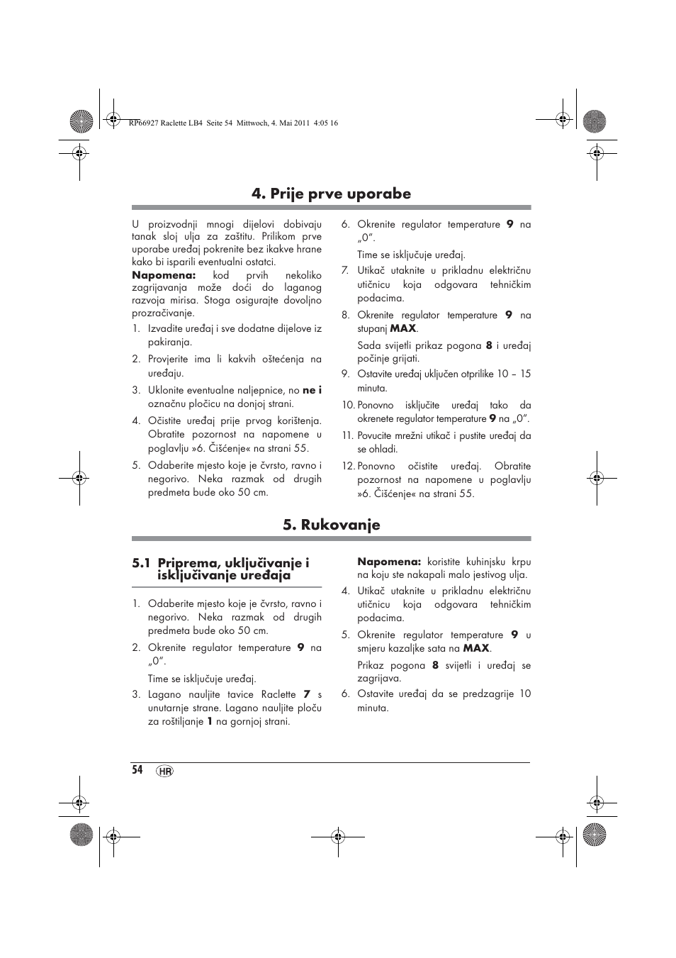 Prije prve uporabe, Rukovanje | Silvercrest SRG1200A1 User Manual | Page 56 / 70