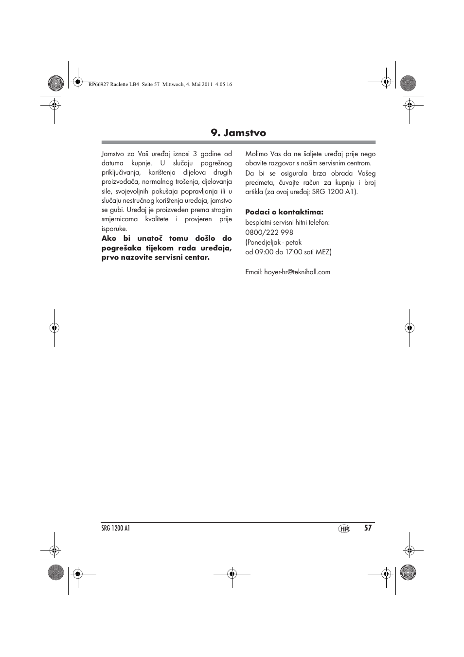 Jamstvo | Silvercrest SRG1200A1 User Manual | Page 59 / 70