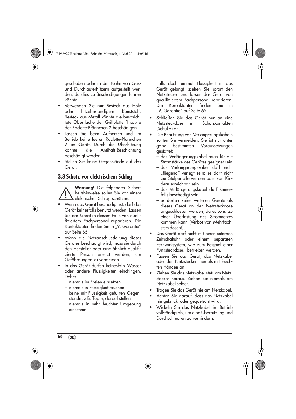 3 schutz vor elektrischem schlag | Silvercrest SRG1200A1 User Manual | Page 62 / 70