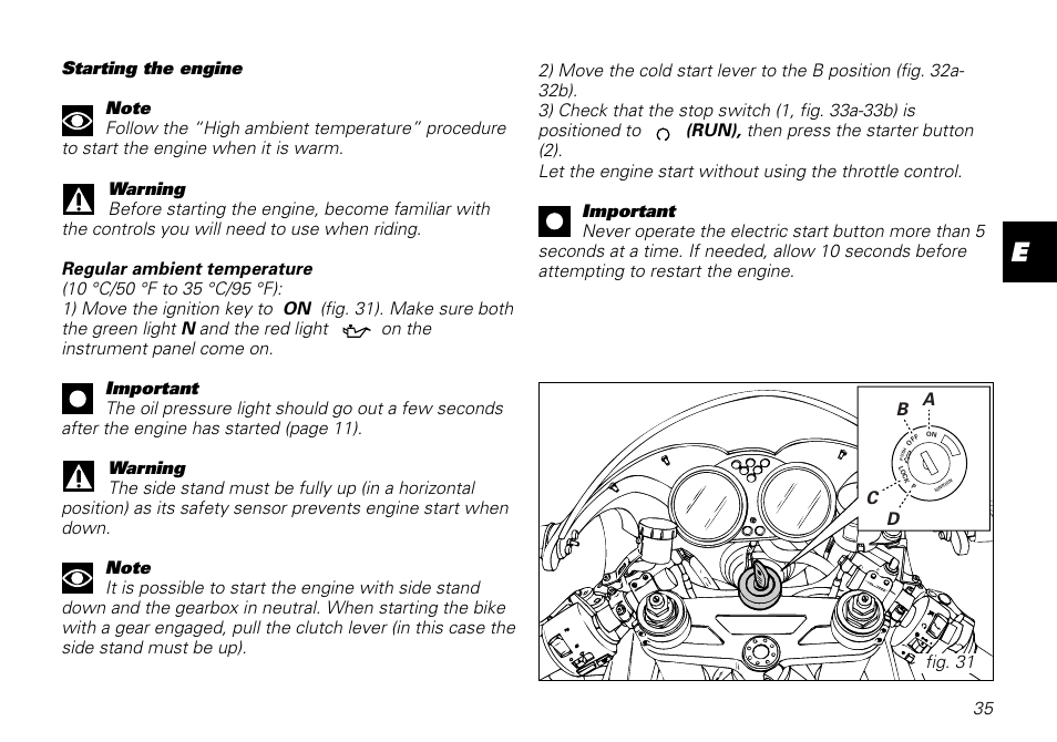 Ab c d fig. 31 | Ducati MOTORHOLDING 800SPORT User Manual | Page 35 / 84