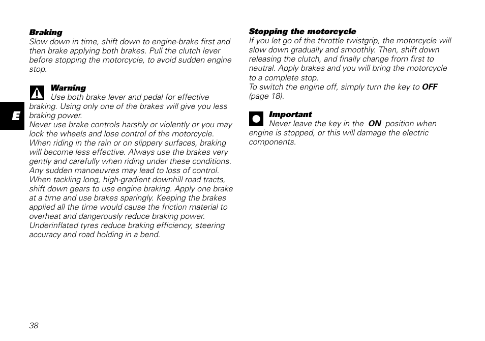 Ducati MOTORHOLDING 800SPORT User Manual | Page 38 / 84