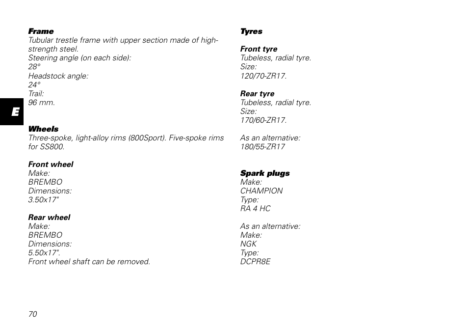 Ducati MOTORHOLDING 800SPORT User Manual | Page 70 / 84