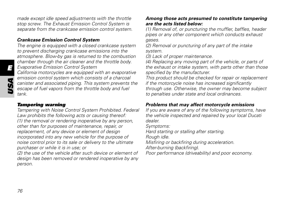 Eusa | Ducati MOTORHOLDING 800SPORT User Manual | Page 76 / 84