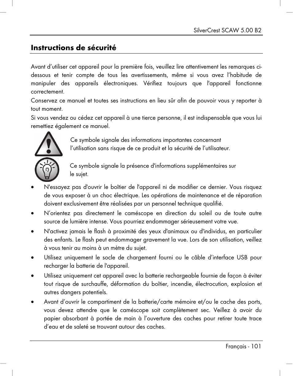 Instructions de sécurité | Silvercrest SCAW 5.00 B2 User Manual | Page 103 / 364