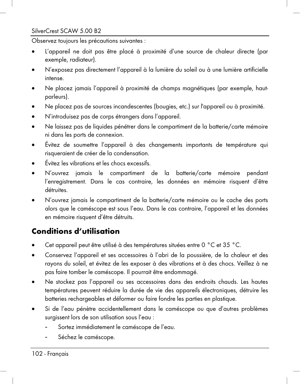 Conditions d’utilisation | Silvercrest SCAW 5.00 B2 User Manual | Page 104 / 364