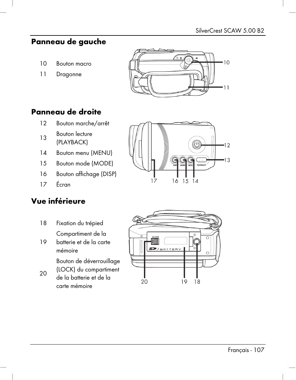 Panneau de gauche, Panneau de droite, Vue inférieure | Silvercrest SCAW 5.00 B2 User Manual | Page 109 / 364