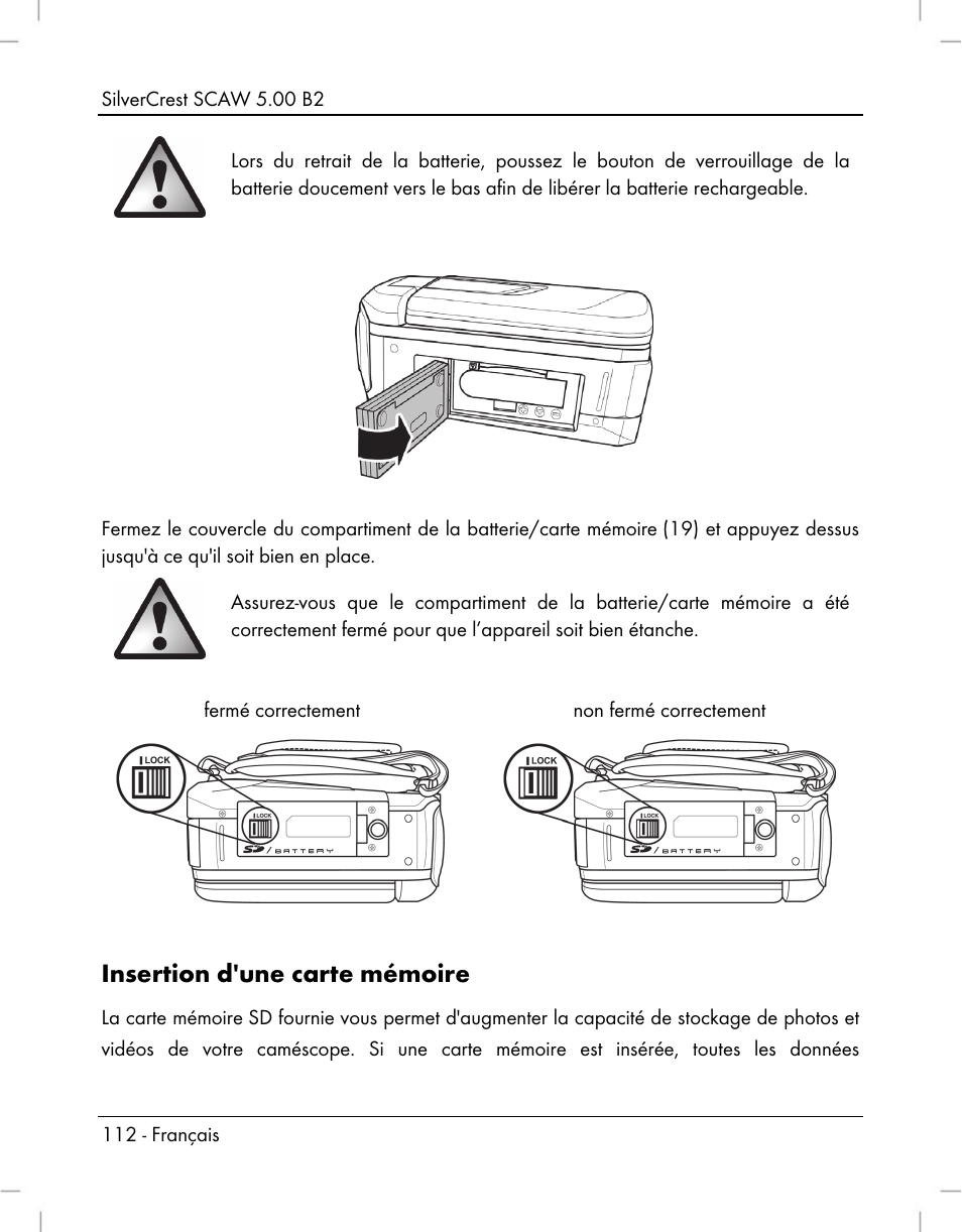 Insertion d'une carte mémoire | Silvercrest SCAW 5.00 B2 User Manual | Page 114 / 364