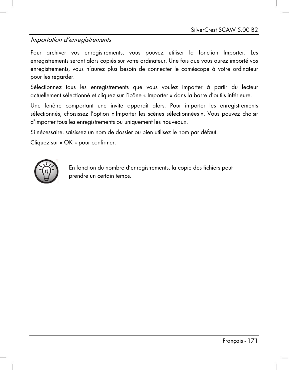 Importation d’enregistrements | Silvercrest SCAW 5.00 B2 User Manual | Page 173 / 364