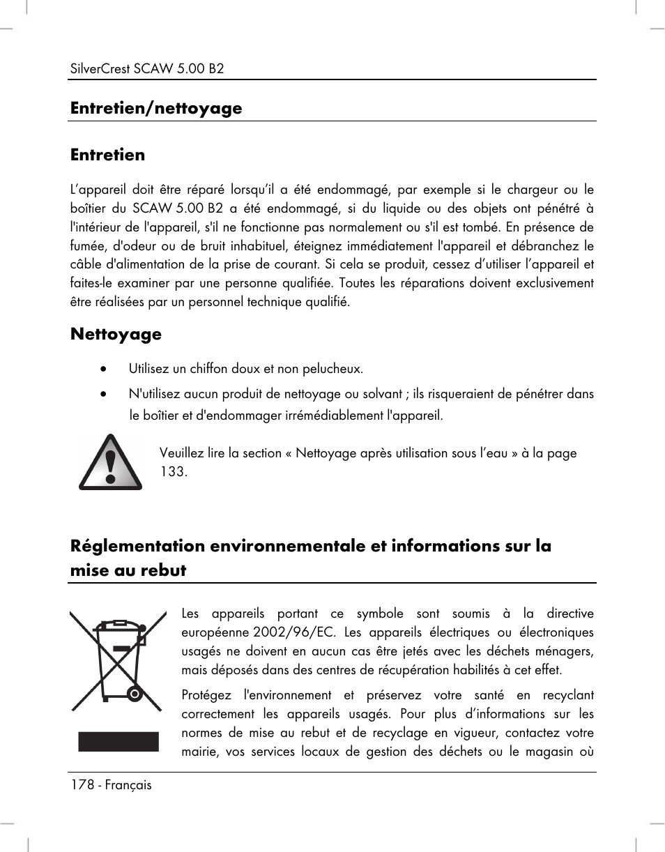 Entretien/nettoyage entretien, Nettoyage | Silvercrest SCAW 5.00 B2 User Manual | Page 180 / 364