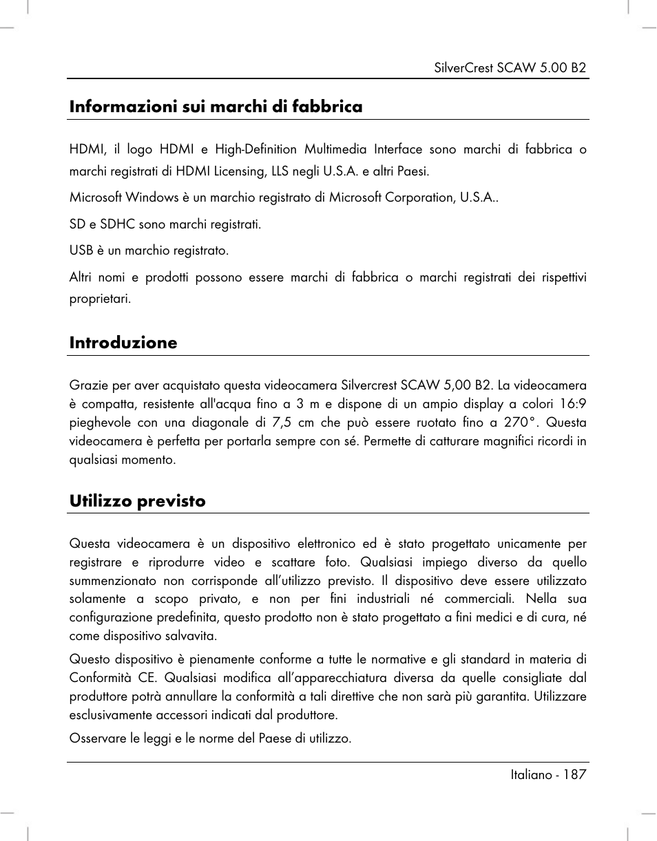 Informazioni sui marchi di fabbrica, Introduzione, Utilizzo previsto | Silvercrest SCAW 5.00 B2 User Manual | Page 189 / 364