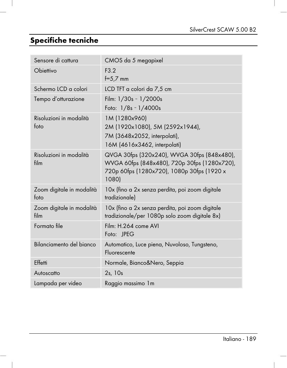 Specifiche tecniche | Silvercrest SCAW 5.00 B2 User Manual | Page 191 / 364
