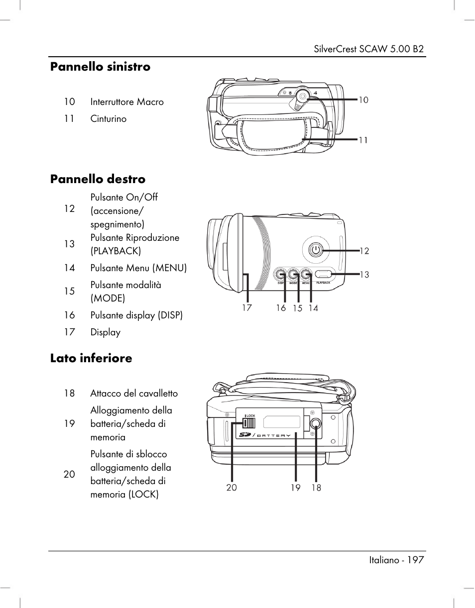 Pannello sinistro, Pannello destro, Lato inferiore | Silvercrest SCAW 5.00 B2 User Manual | Page 199 / 364