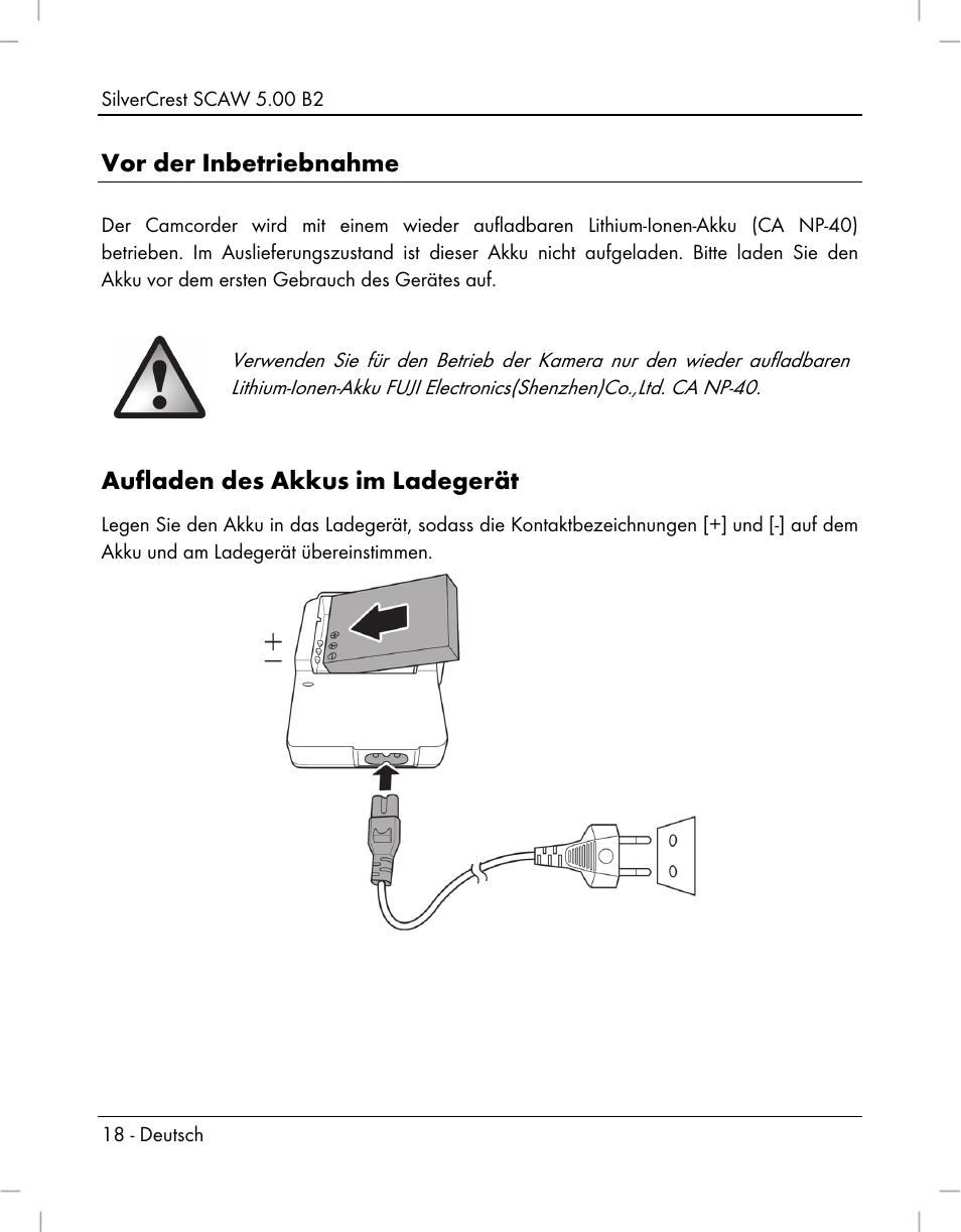 Vor der inbetriebnahme, Aufladen des akkus im ladegerät | Silvercrest SCAW 5.00 B2 User Manual | Page 20 / 364