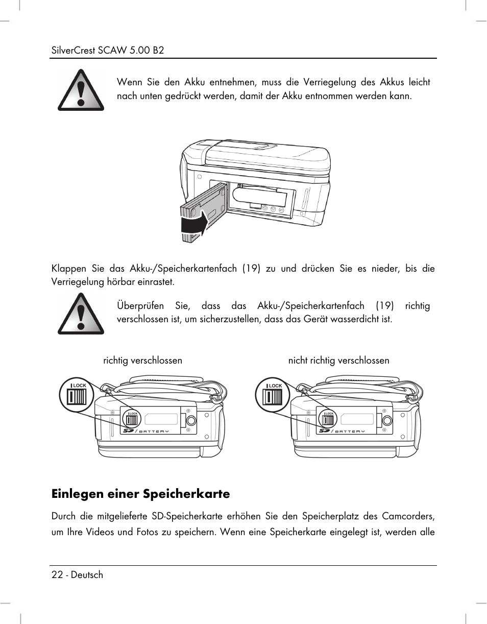 Einlegen einer speicherkarte | Silvercrest SCAW 5.00 B2 User Manual | Page 24 / 364