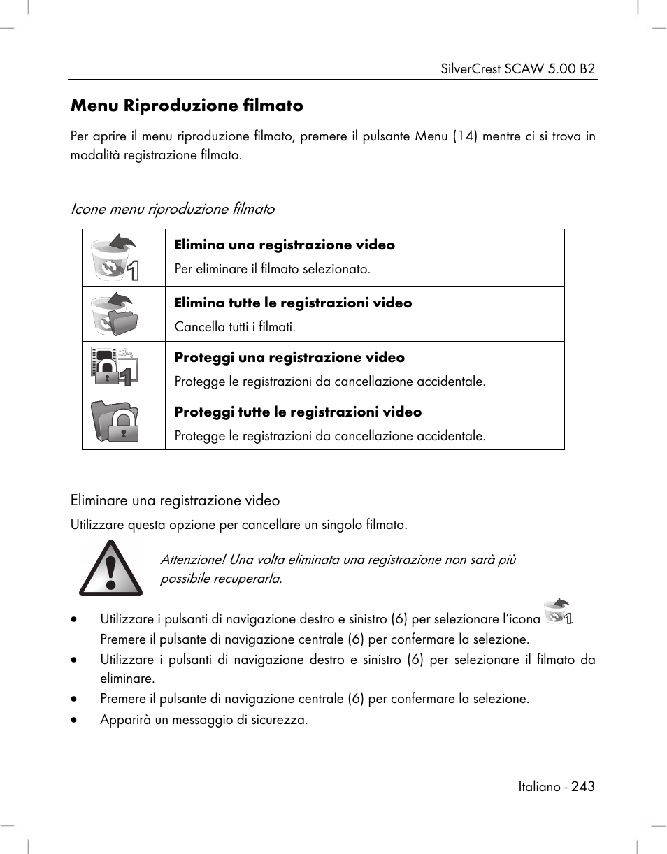 Menu riproduzione filmato, Icone menu riproduzione filmato | Silvercrest SCAW 5.00 B2 User Manual | Page 245 / 364
