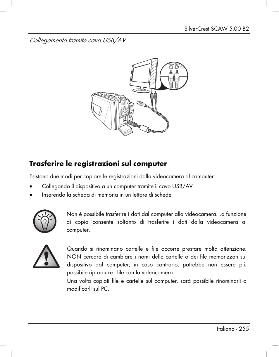 Trasferire le registrazioni sul computer, Collegamento tramite cavo usb/av | Silvercrest SCAW 5.00 B2 User Manual | Page 257 / 364