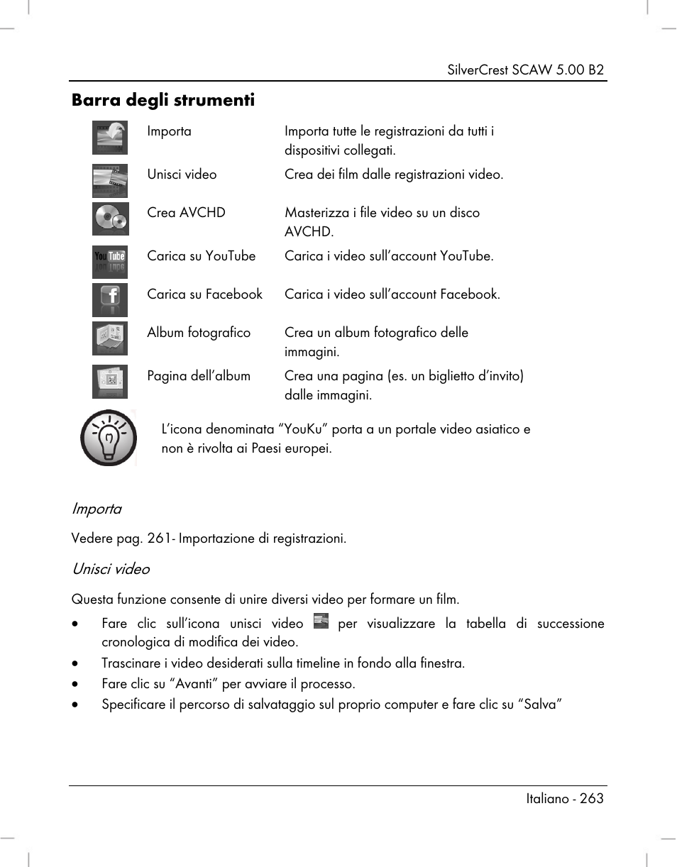 Barra degli strumenti, Importa, Unisci video | Silvercrest SCAW 5.00 B2 User Manual | Page 265 / 364