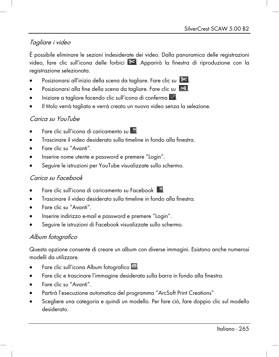 Tagliare i video, Carica su youtube, Carica su facebook | Album fotografico | Silvercrest SCAW 5.00 B2 User Manual | Page 267 / 364