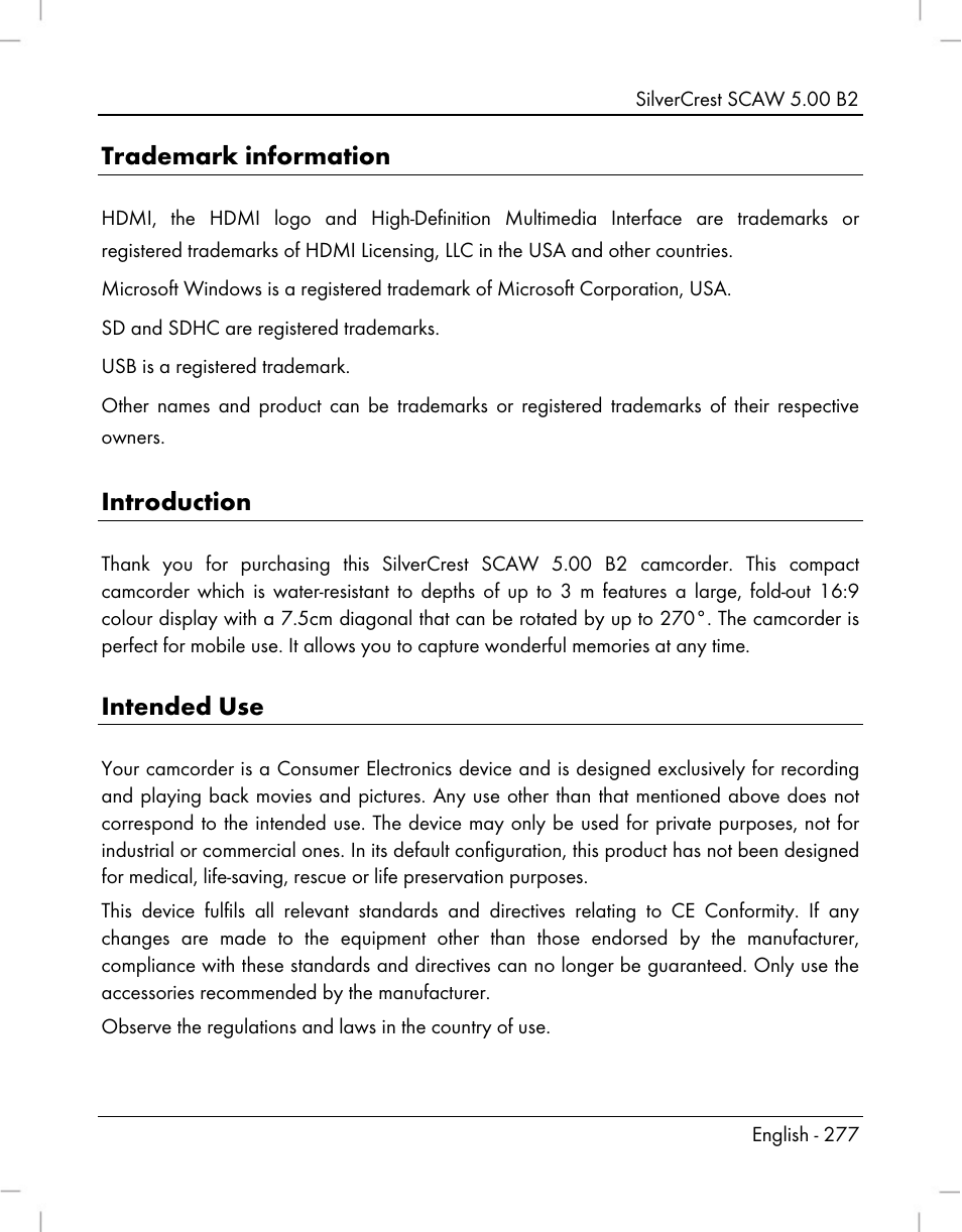 Trademark information, Introduction, Intended use | Silvercrest SCAW 5.00 B2 User Manual | Page 279 / 364