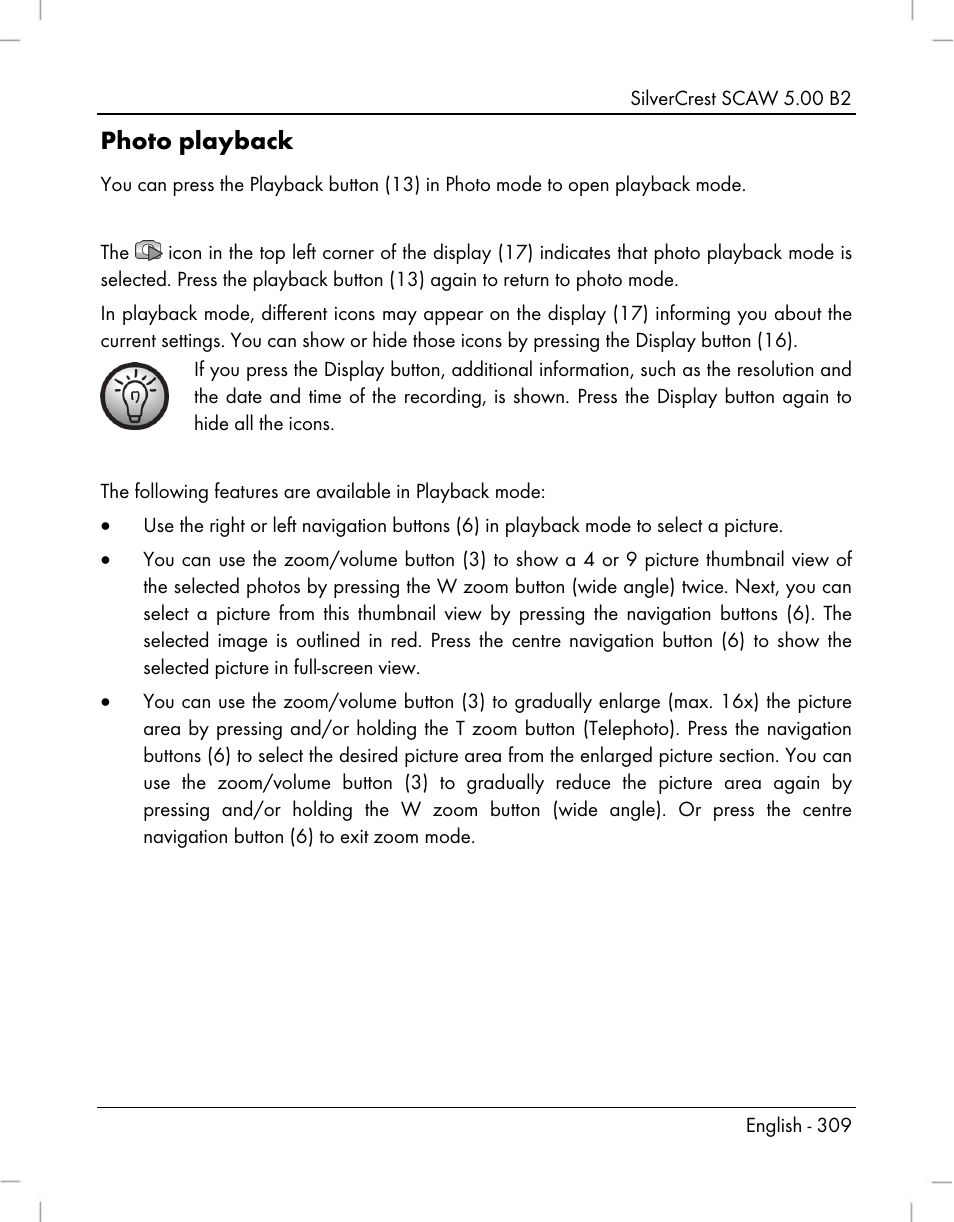 Photo playback | Silvercrest SCAW 5.00 B2 User Manual | Page 311 / 364