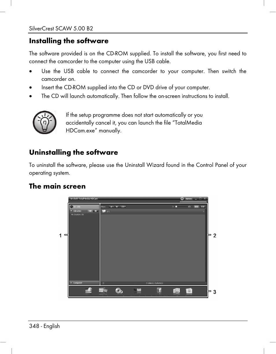 Installing the software, Uninstalling the software, The main screen | Silvercrest SCAW 5.00 B2 User Manual | Page 350 / 364