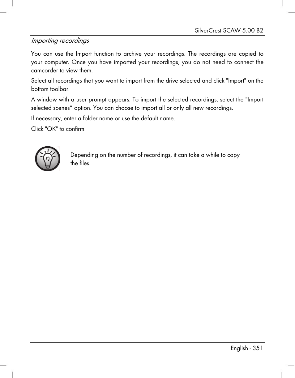 Importing recordings | Silvercrest SCAW 5.00 B2 User Manual | Page 353 / 364
