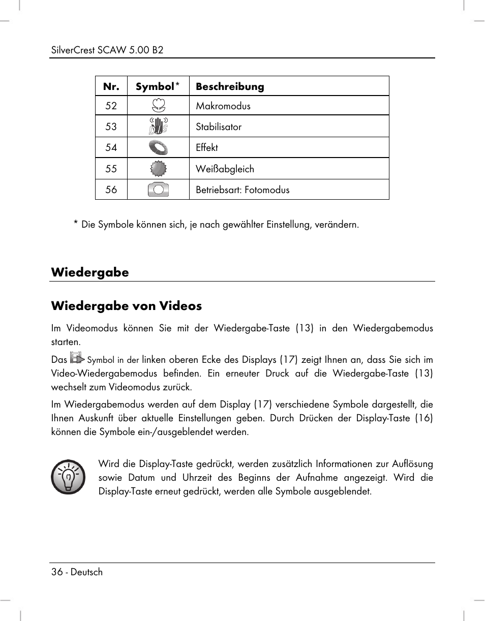 Wiedergabe wiedergabe von videos | Silvercrest SCAW 5.00 B2 User Manual | Page 38 / 364