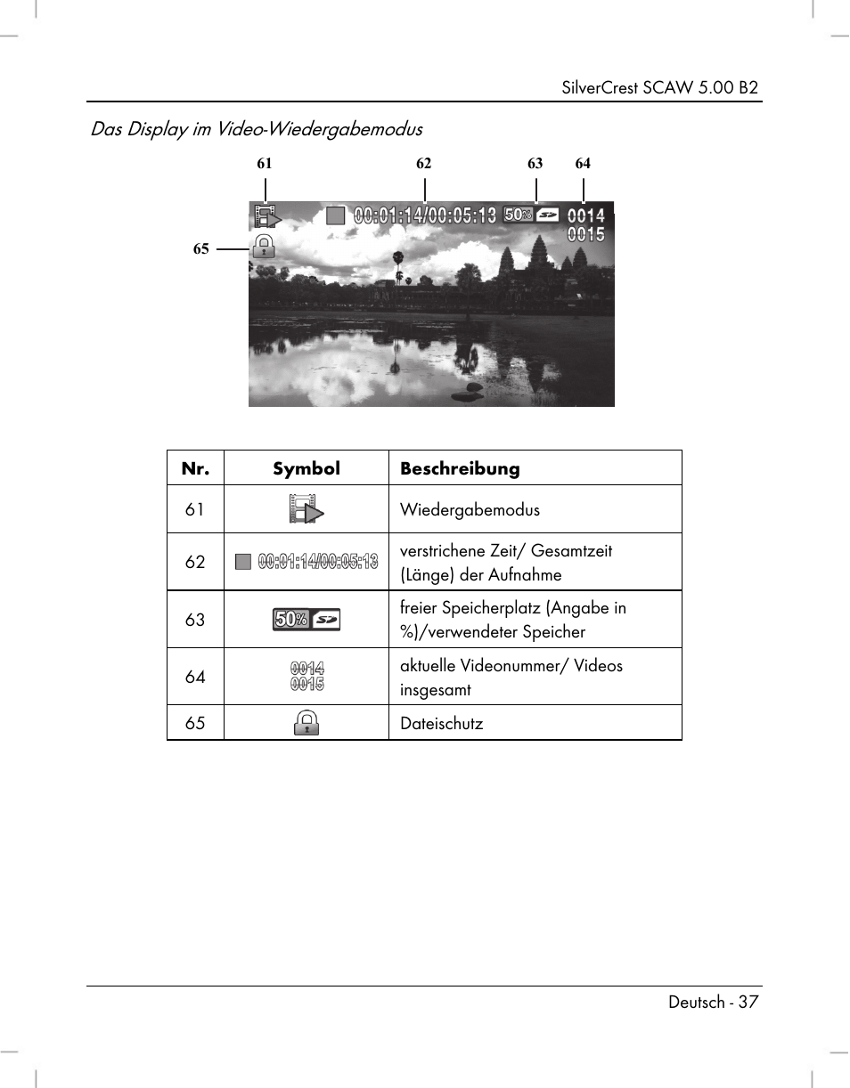Das display im video-wiedergabemodus | Silvercrest SCAW 5.00 B2 User Manual | Page 39 / 364
