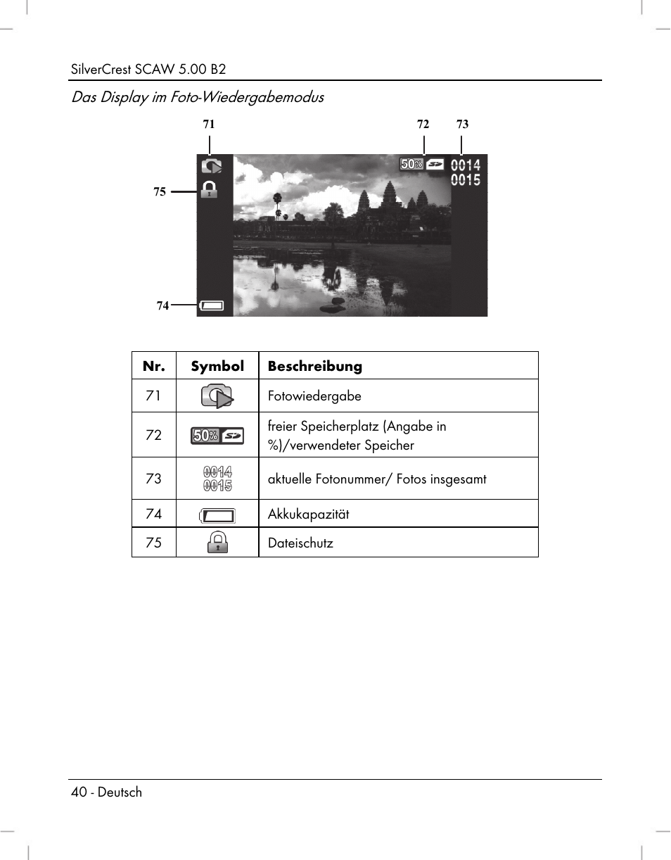 Das display im foto-wiedergabemodus | Silvercrest SCAW 5.00 B2 User Manual | Page 42 / 364