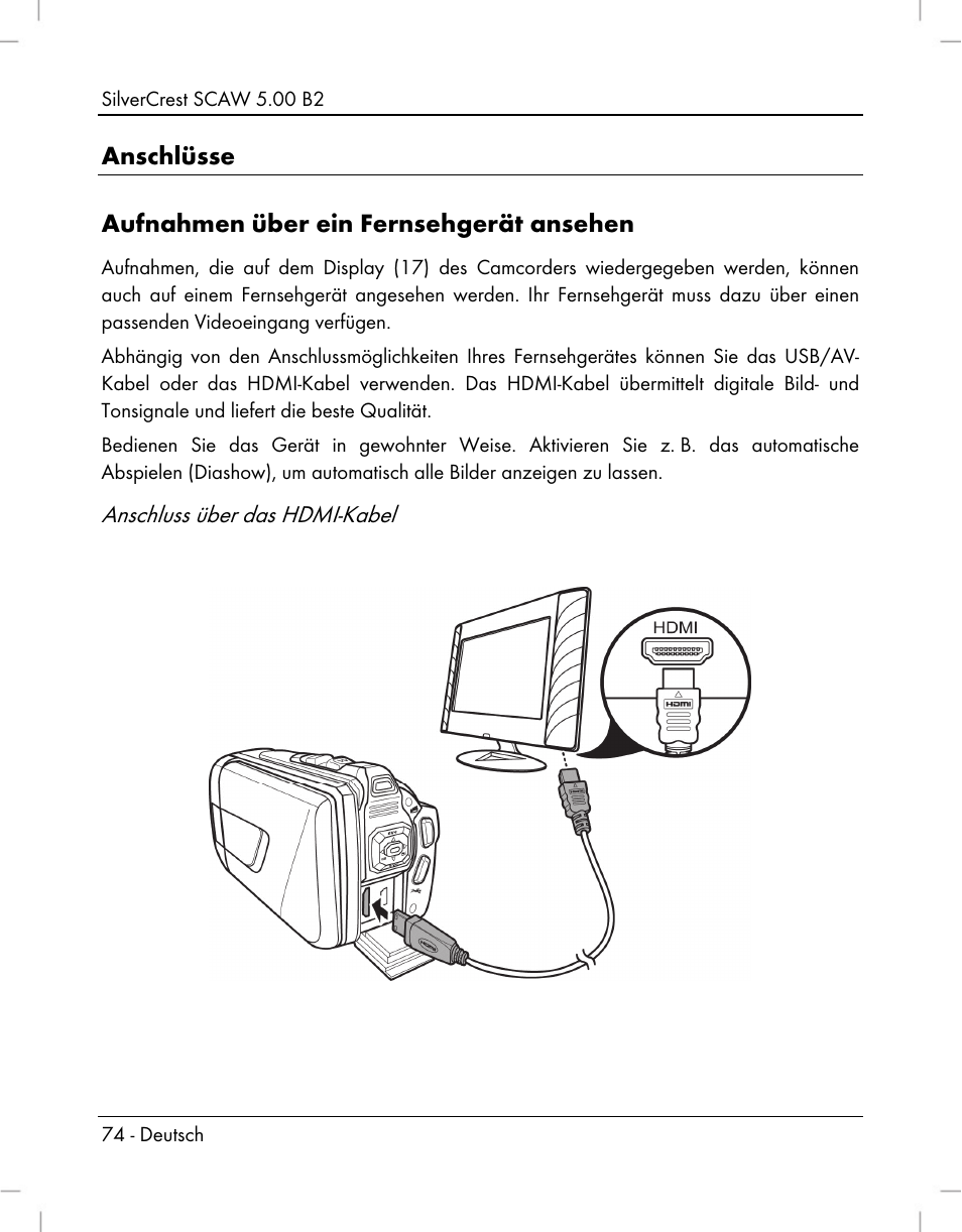 Anschlüsse aufnahmen über ein fernsehgerät ansehen | Silvercrest SCAW 5.00 B2 User Manual | Page 76 / 364