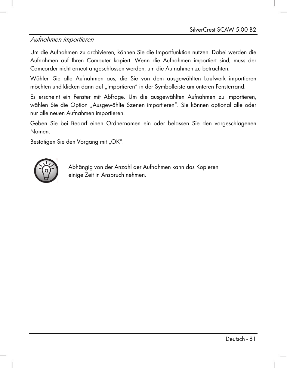 Aufnahmen importieren | Silvercrest SCAW 5.00 B2 User Manual | Page 83 / 364