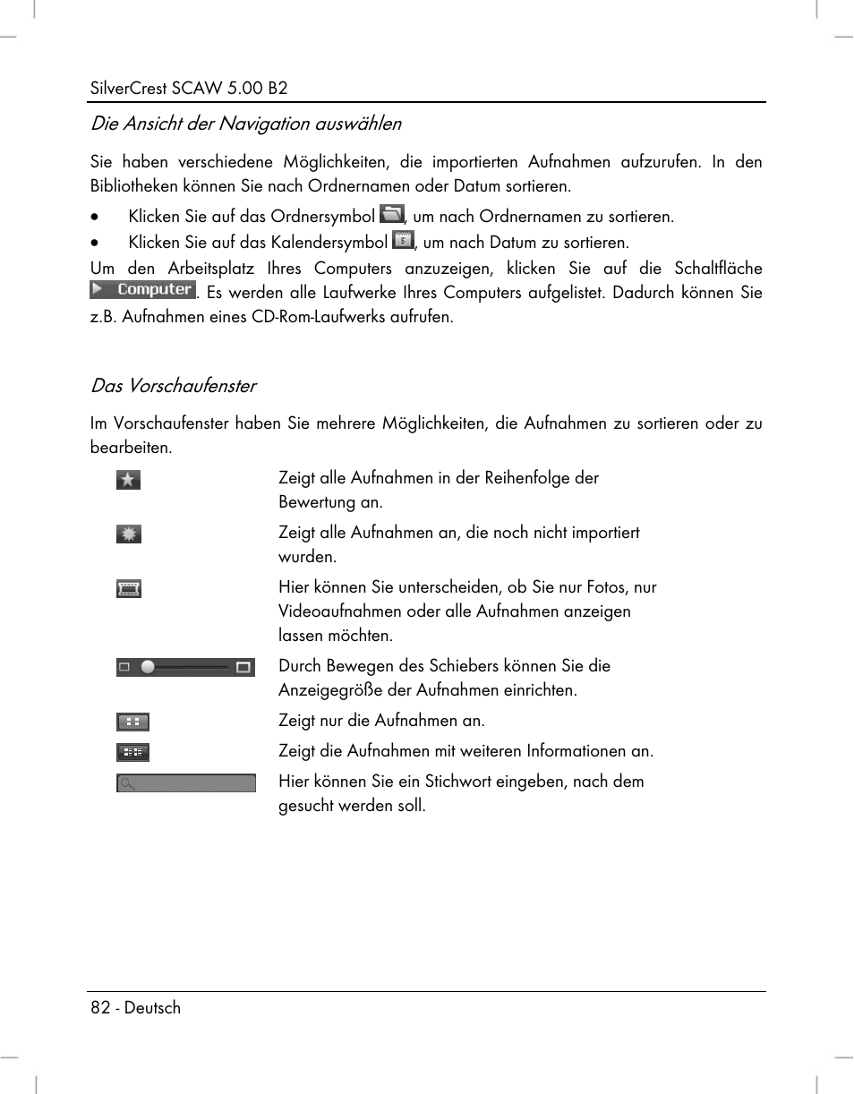 Die ansicht der navigation auswählen, Das vorschaufenster | Silvercrest SCAW 5.00 B2 User Manual | Page 84 / 364