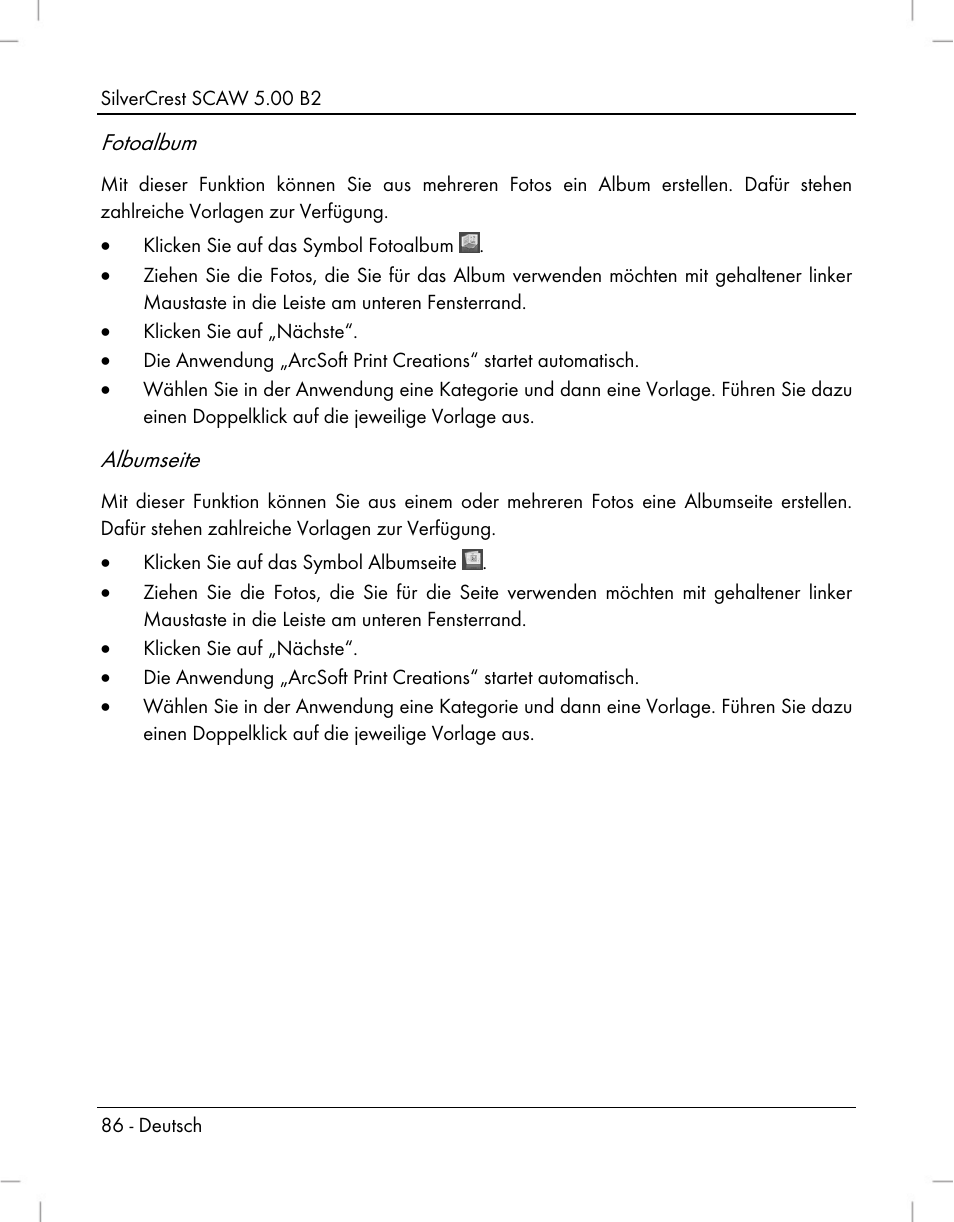 Fotoalbum, Albumseite | Silvercrest SCAW 5.00 B2 User Manual | Page 88 / 364