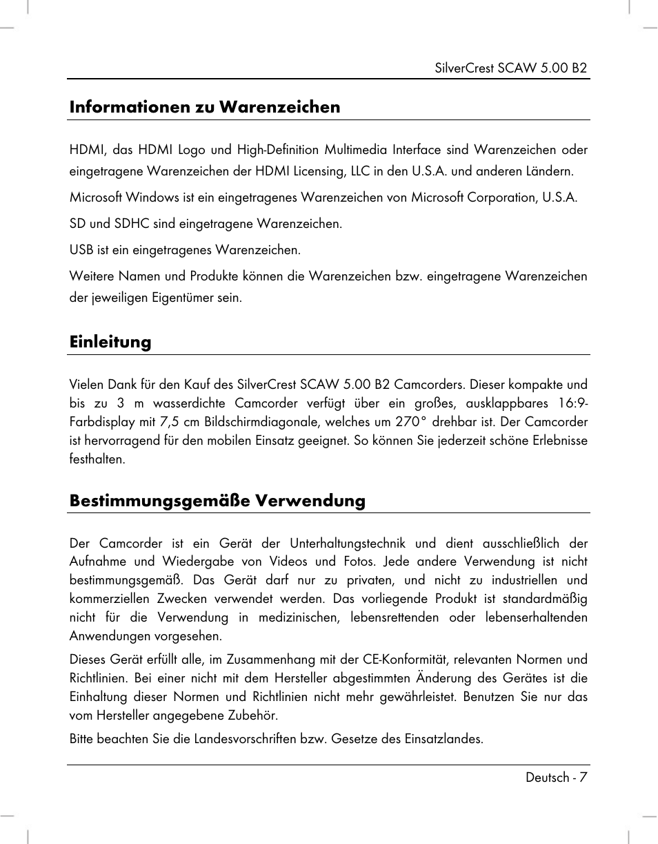 Informationen zu warenzeichen, Einleitung, Bestimmungsgemäße verwendung | Silvercrest SCAW 5.00 B2 User Manual | Page 9 / 364