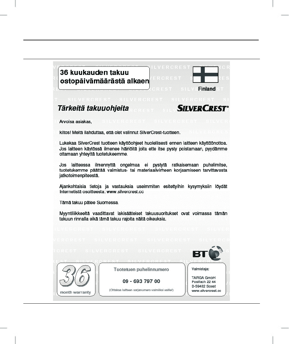 Takuu | Silvercrest OM1008-SL User Manual | Page 50 / 100