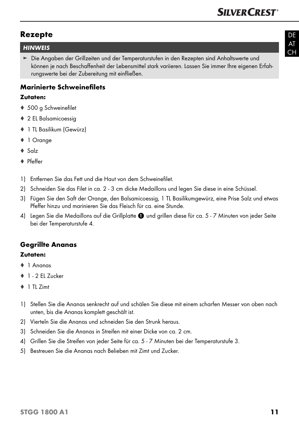 Rezepte | Silvercrest STGG 1800 A1 User Manual | Page 14 / 68