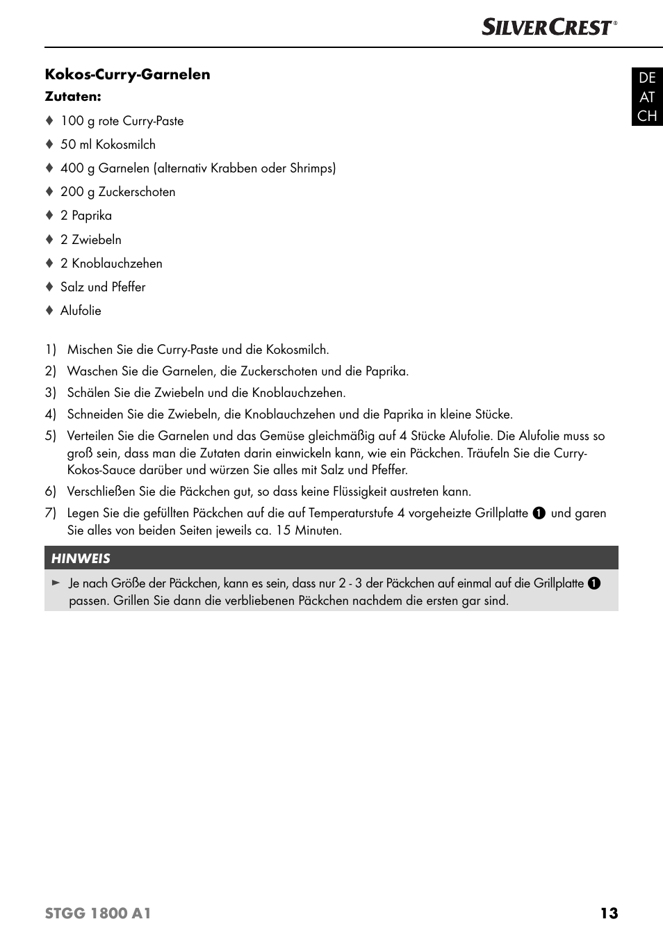 Silvercrest STGG 1800 A1 User Manual | Page 16 / 68